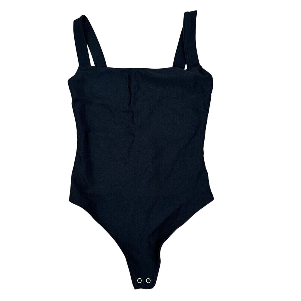 Good American Women Black Scuba Modern Tank Square Neck Bodysuit Size 2 - Picture 2 of 8